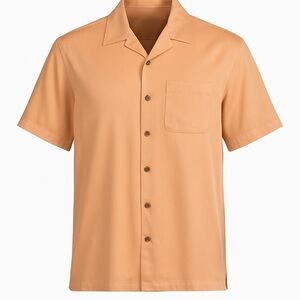 Caribbean Silk Blend Peach Button-Up Shirt – 70% Silk 30% Cotton – Size L